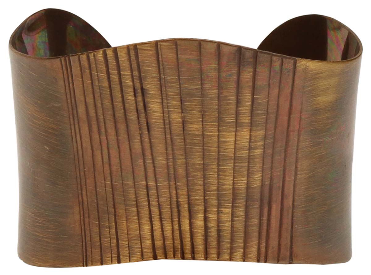 2.5” Brass Cuff Bracelet with Pleated Pattern - Distressed Golden Tone - Rustic-Look Accessories / Jewelry / Gifts for Her - Buy in Bulk Wholesale